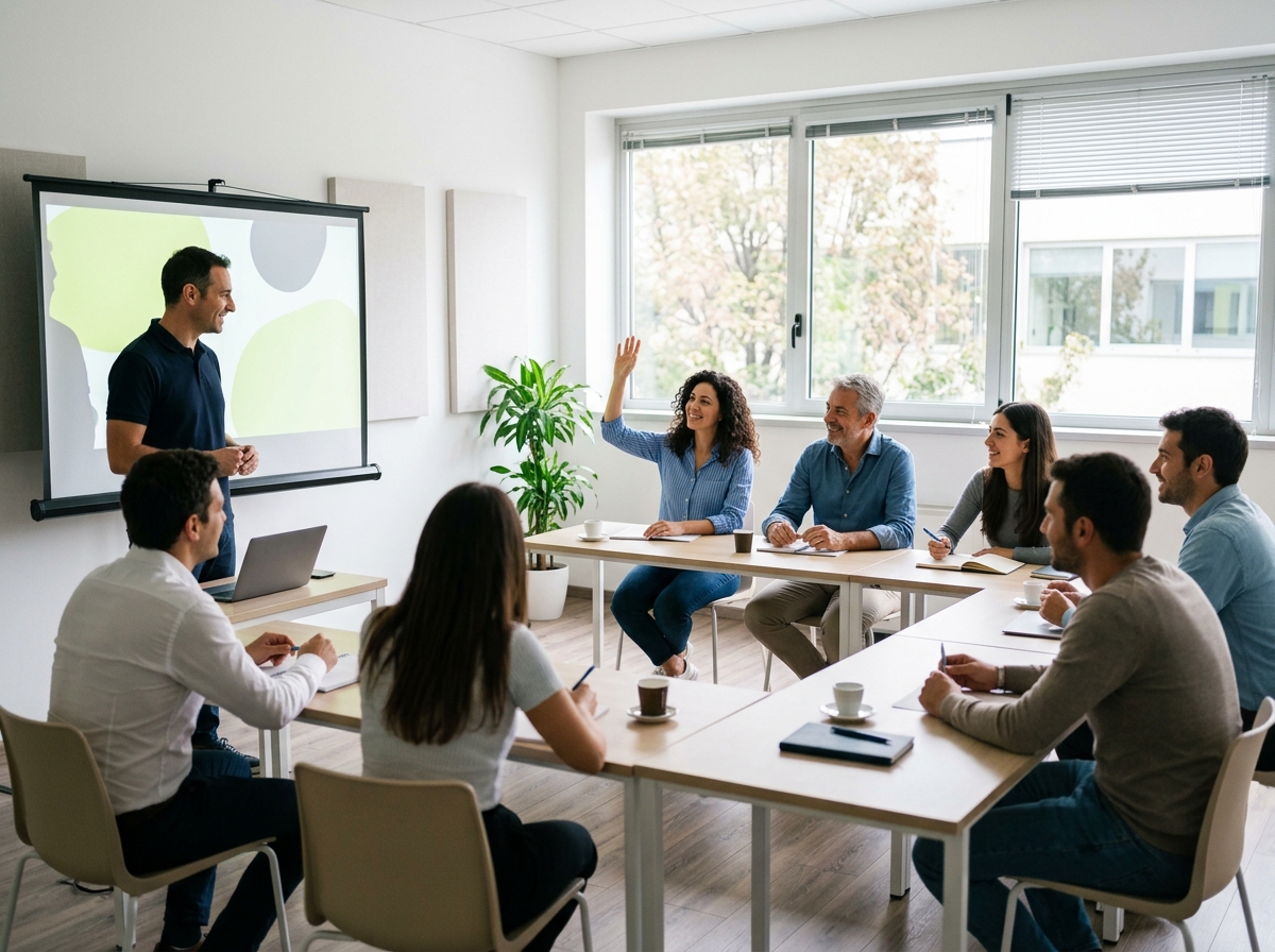 Docente e partecipanti durante una sessione di formazione in aula